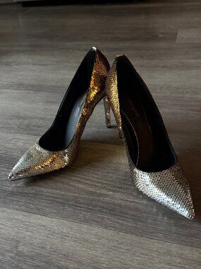 Louis Vuitton | Gold and Silver Sequin High Heels | Size 38 | Dust Bag & Box